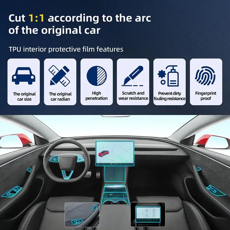 TPU Interior Protective Film For Tesla Model 3 Highland 2024 2025 Gearbox Panel Navigation Screen Anti-Scratch Sticker