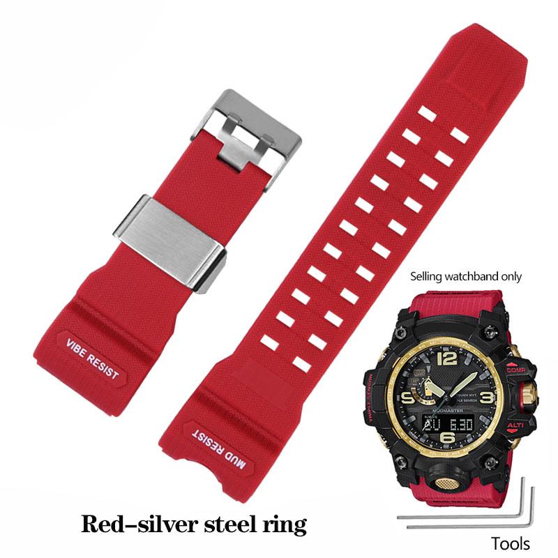 Смоляной силиконовый ремешок для часов для Casio Big Mud King GWG-1000GB Черный Золотой G-SHOCK Серии GWG-1000 Резиновый ремешок с инструментами Браслет