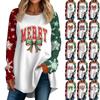 Женская повседневная футболка больших размеров с длинными рукавами и круглым вырезом с рождественским принтом, топ, пуловер