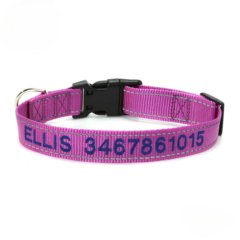 Нейлоновый светоотражающий ошейник с вышивкой для домашних собак