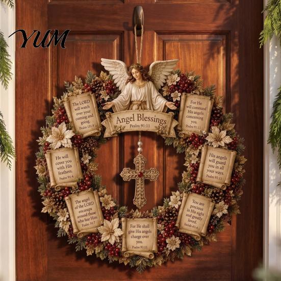 Religious Living Room Accents Christian Bible Verse Christmas Wreath, Pine Cones Decor, Wall Decor Scripture Wreath for Front Door Pastoral