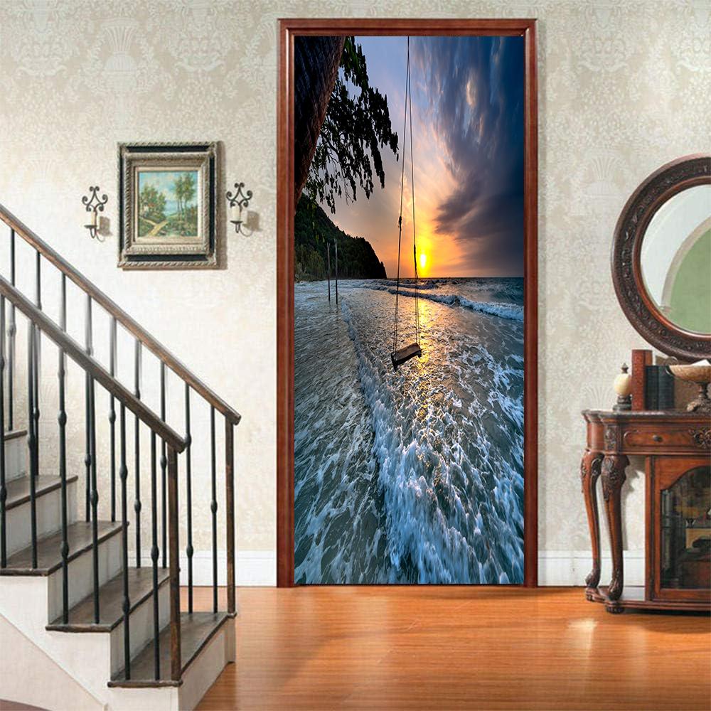 Landscape Door Stickers 3D Removable Vinilos Para Puertas Adhesive Wallpaper Art Murals for Doors Bibliotheque Modern Home Decor