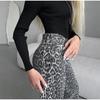 Elegant Grey Leopard Printed Jeans High Waist Straight Leg Vintage High Street Black Jeans Pants Women Formal Korean Retro