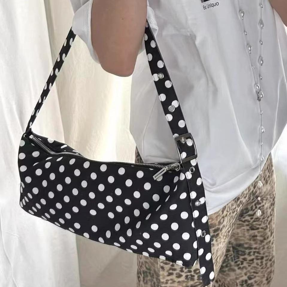 Новая нишевая простая прямоугольная регулируемая универсальная сумка-мессенджер через плечо с полным принтом в черно-белый горошек, маленькая сумка