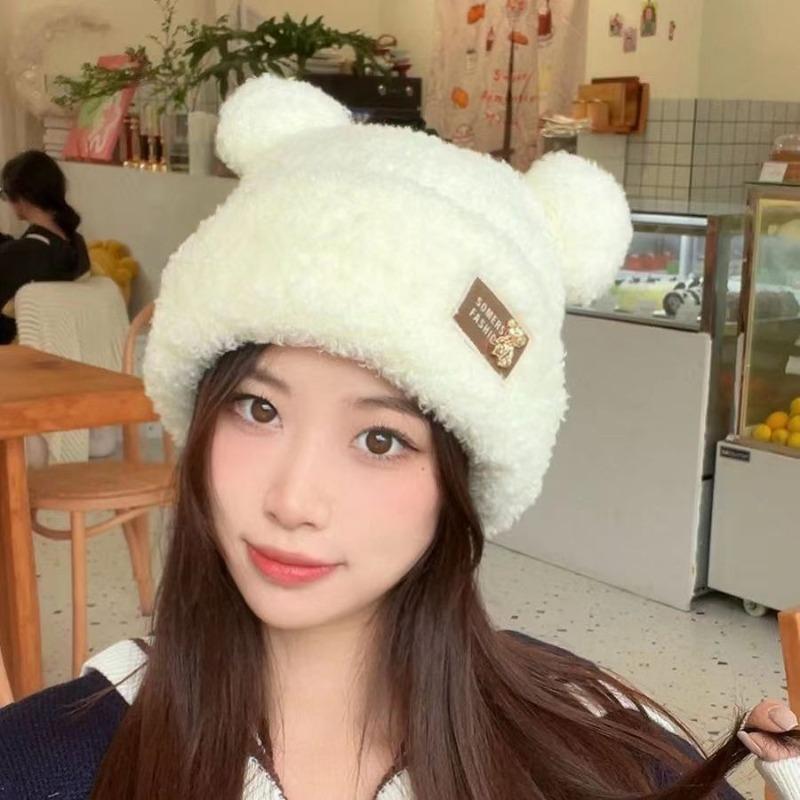 Ears Bear Thermal Hat Children Autumn and Winter Fleece Thickened Knitted Hat Cute Fashion Ear Protection Hat Women's Winter