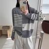 Дизайнерский свитер-жакет контрастного цвета, женская осенне-зимняя новинка, вязаный кардиган, свободный топ с запахом