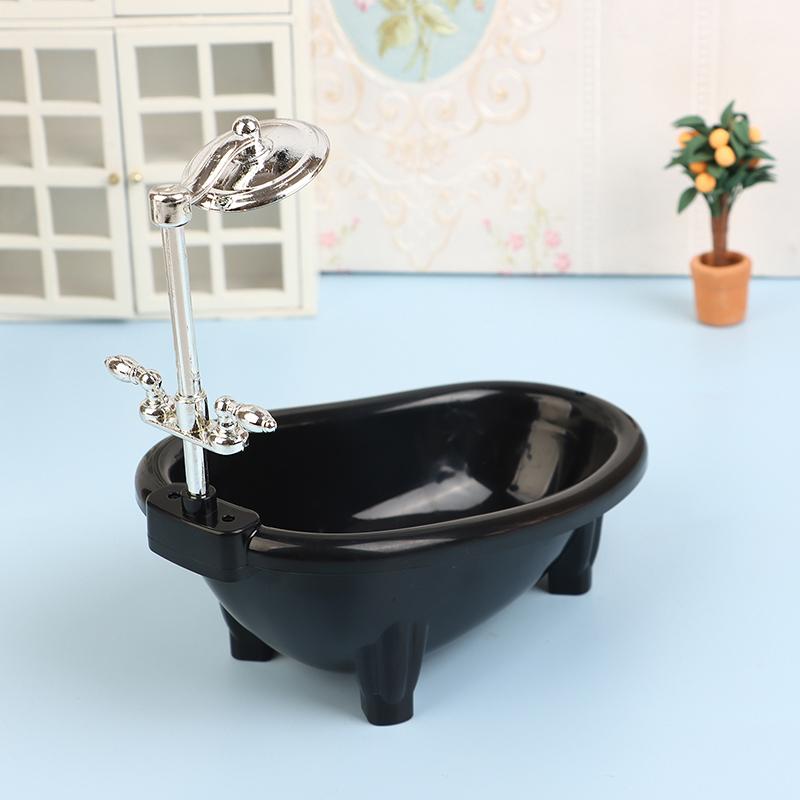 1Set Black Dollhouse Mini Furniture Bathtub Model Toy Simulation Bathroom Accessories Kids Pretend Doll House Decoraton Toy