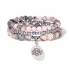 Handmade Natural Stone Lotus Ohm Buddha Beads Bracelet Pink Zebra Stone Lotus Charm Bracelet for Women Men Yoga Jewelry Gifts