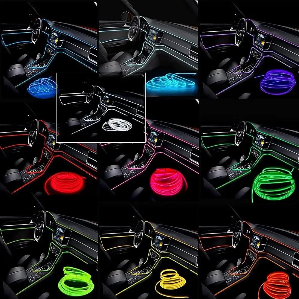 5M Car Interior Led Strip Light Neon EL Wiring Decorative Lamp For Auto DIY Flexible Ambient Light USB Party Atmosphere Diode Neon Lights 4