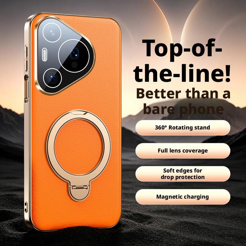 High-End PU Leather Case For Huawei Pura 90s Pro Max/Pura 90s Pro Magnetic 360 ° Rotating Stand Lens Protection Shockproof Cover