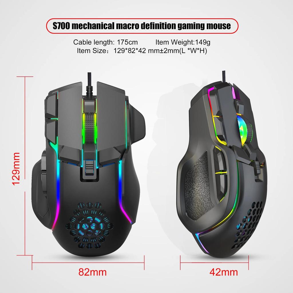 10 кнопок 12800 точек на дюйм USB игровая механическая мышь RGB с подсветкой компьютерные геймерские программируемые проводные мыши для портативных ПК настольных компьютеров