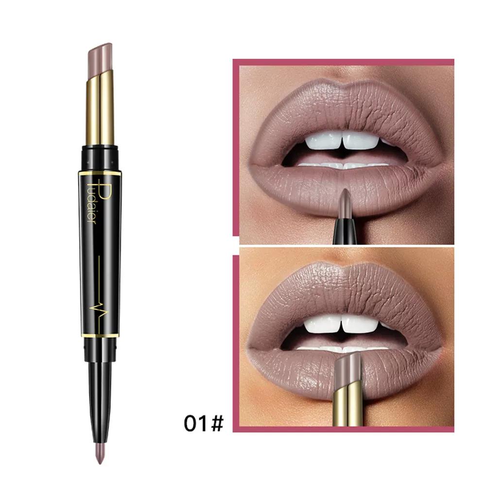 Double Lip Liner Pencil Lipstick Matte Long Lasting No Stain on Cup Easy to Color Lipstick Lip Pencil
