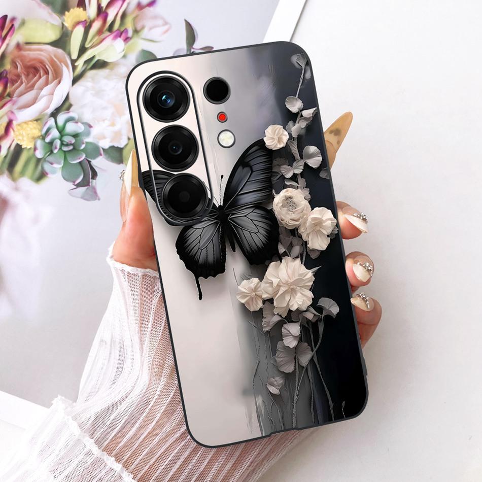 For Tecno Camon 50 4G CN5 Cute Flower Butterfly Cat Painted Case For Tecno Camon50 4G Black Silicone Soft Phone Cases