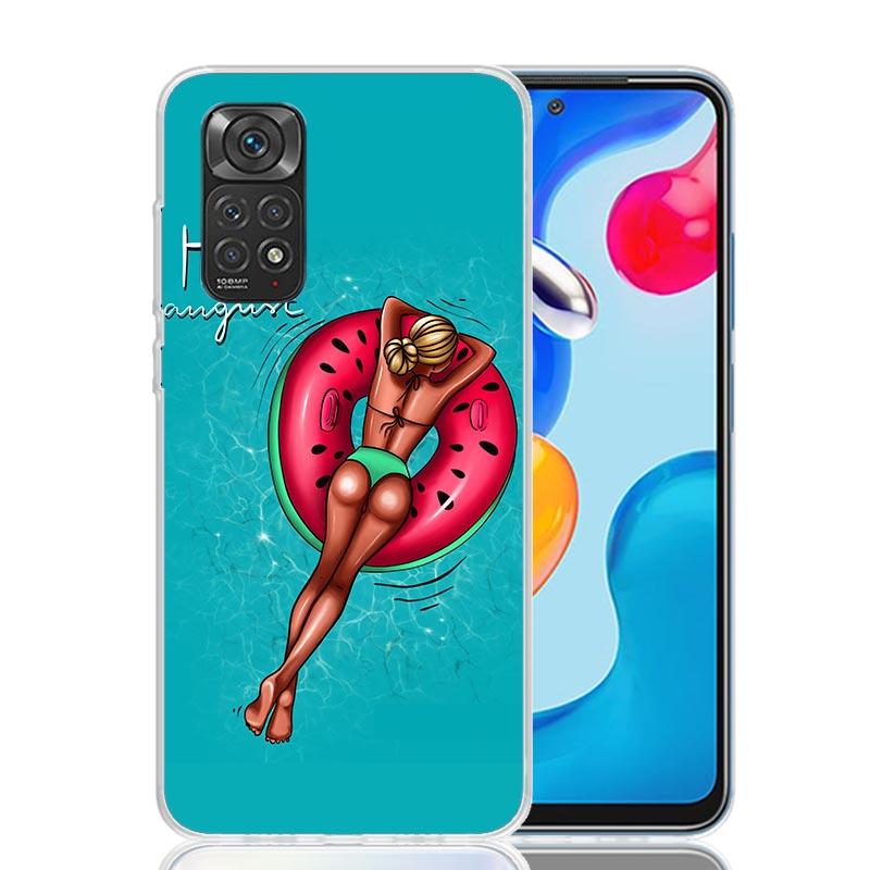 Девушка Фламинго Летний Пляжный Чехол для Телефона для Xiaomi Redmi Note 13 12S 12 11S 11 11T 11E 10S 10 Pro Plus 9S 9 8T 8 5G Тренд Fu