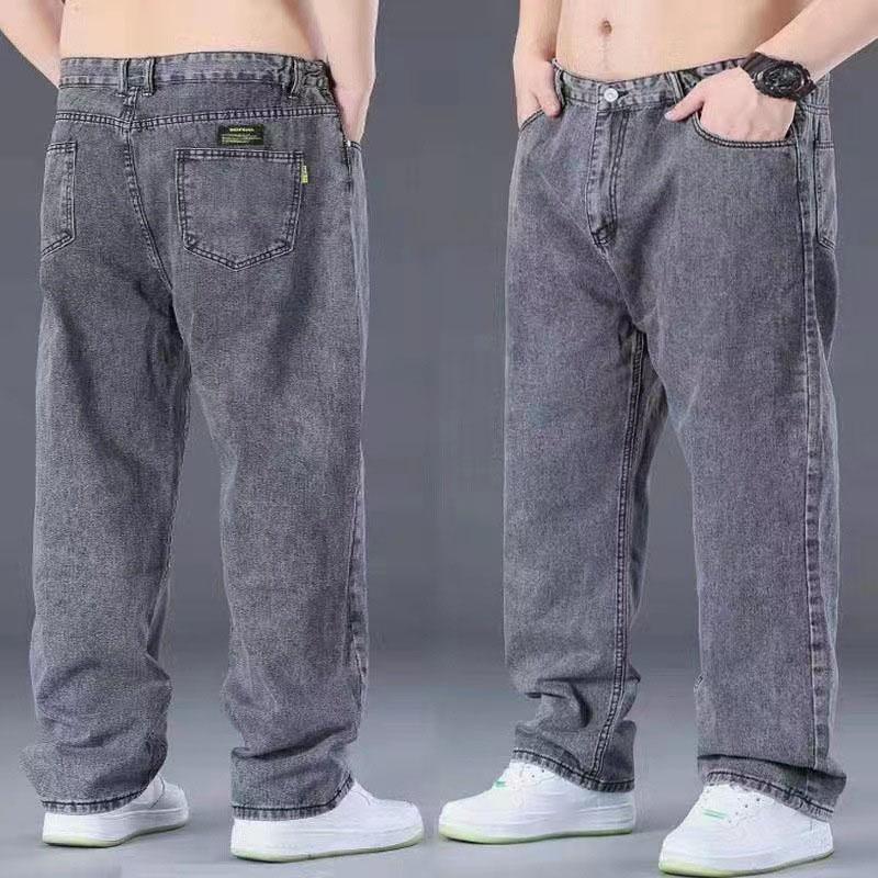 Мужские повседневные тонкие свободные прямые джинсы большого размера