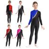 Girls Gymnastics Leotard Sparkly Rhinestone Design Color Block Long Sleeve Jumpsuit Figure Skating Bodysuit