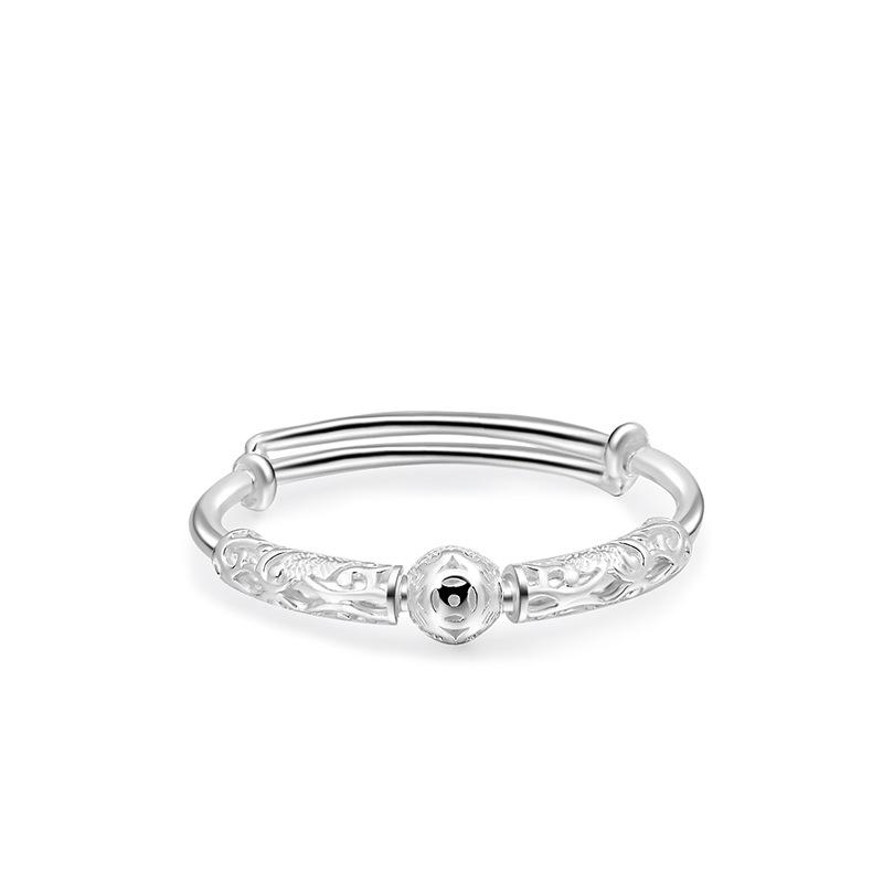 S990 Foot Silver Baby Bracelet with Ball Pattern, Male and Female Pair, Push-pull Style, First Birthday Gift for Infants and Children