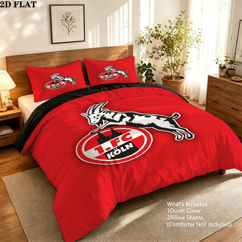 FC Köln Pattern Bedding uilt Set uilt Cover Pillowcase Home Decoration Birthday Gift (1 * duvet cover + 2 * pillowcase without core)
