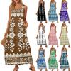 Женский повседневный длинный сарафан, летнее пляжное платье с принтом, свободный сарафан без рукавов с круглым вырезом