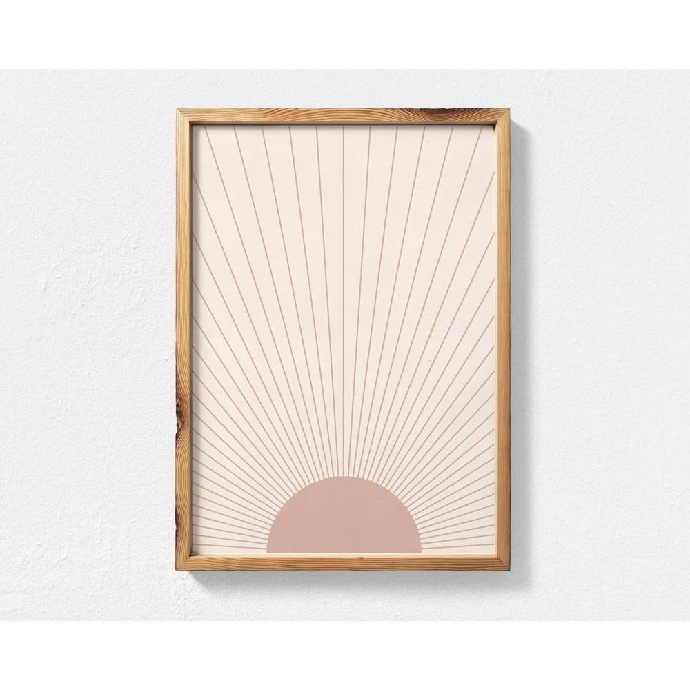 Boho Decor Sunburst Printable Wall Art Abstract Sun Mid Century Palm Tree Poster Geometric Sunrise Horizon Canvas