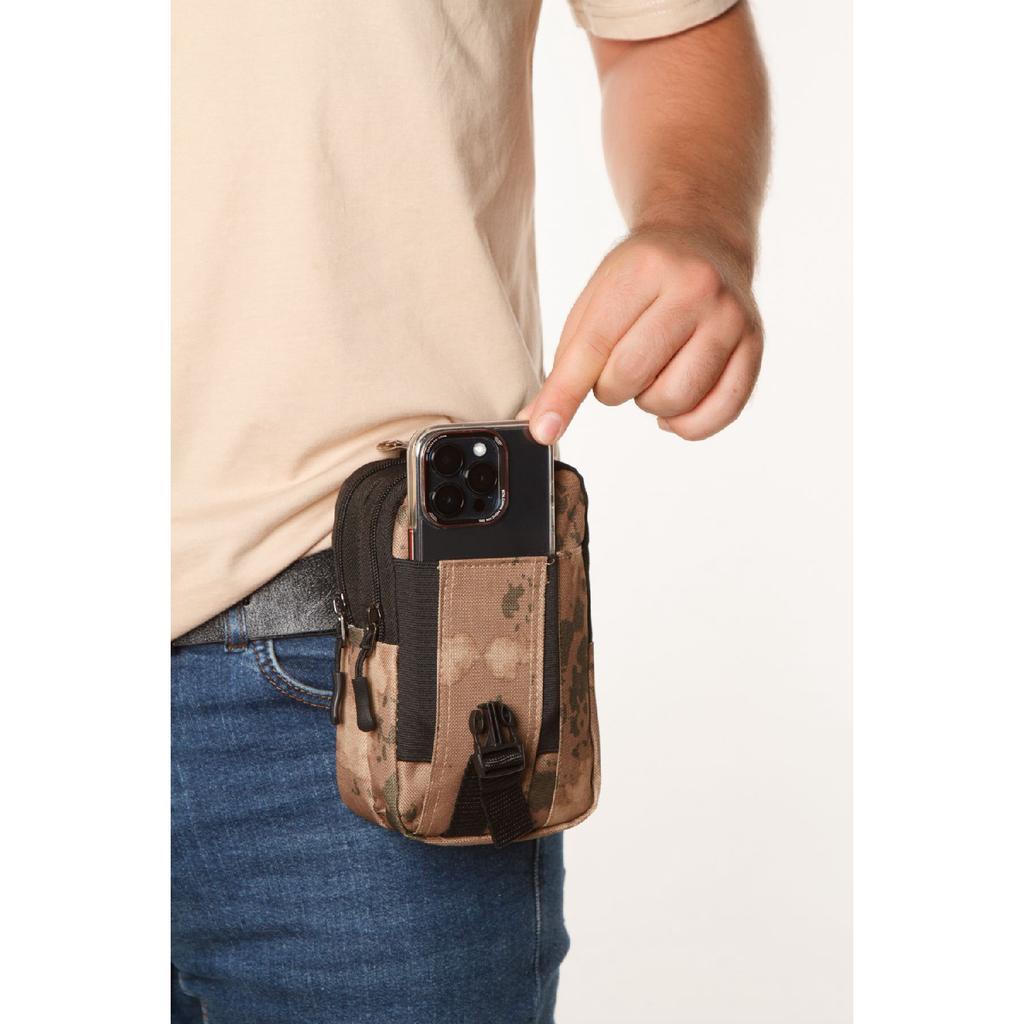 Men's Black Water Resistant Tactical Waist Bag With Belt Strap And Phone Compartment (outdoor, Work) (18x11 Cm)