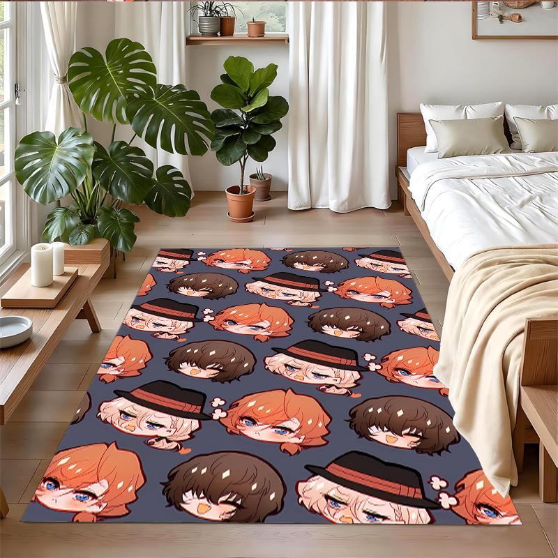 Anti‑Slip Crystal Velvet Floor Rug, Chuya And Dazai Design Carpet for Indoor Living Bedroom Home Decoration