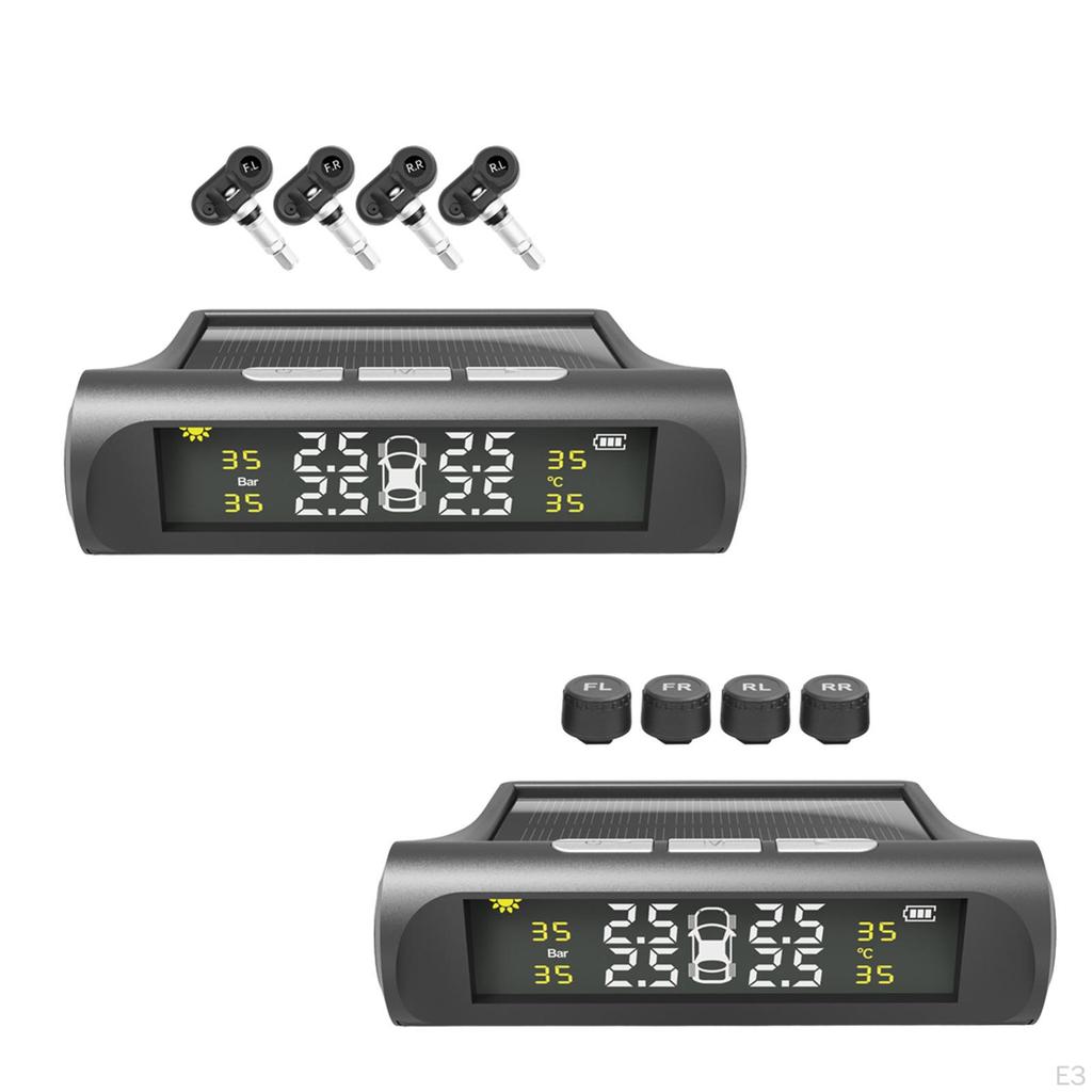 Tire Pressure Monitor System Solar Power and USB Charging LCD Display, for