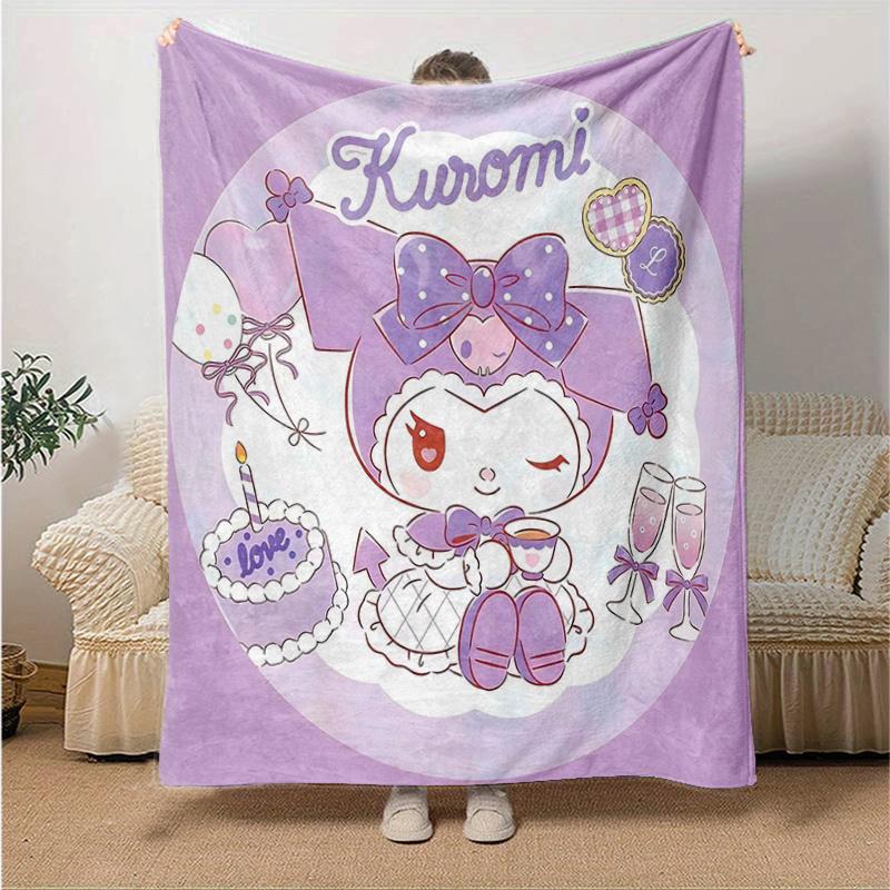 1pc Cakes Kuromi's Sweet Celebration Blanket, Soft and Cozy Home Decor Gift for Friend, Suitable for All Seasons, Living Room, Travel, Camping, Car Bl