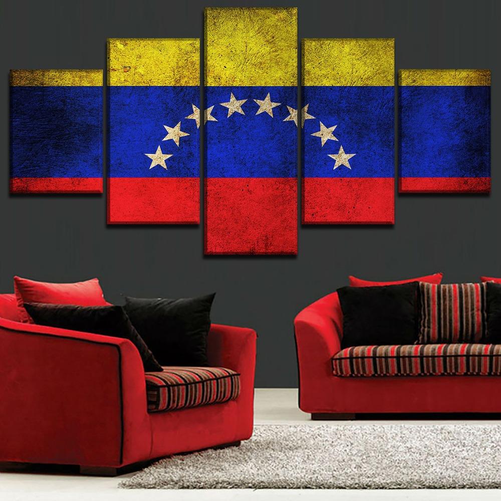 5 Panel Flag Of Venezuela Modular HD Canvas Posters Wall Art Pictures Paintings Accessories Home Decor Living Room Decoration