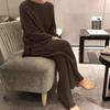 Women Fashion Ageing Knitted Suit Spring and Autumn Wind Retro Loose Open Sweater Wide Leg Pants Plus Size