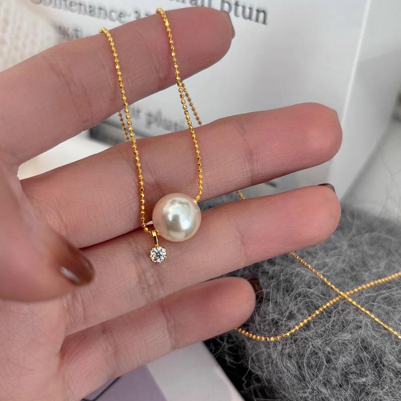 PANJBJ Серебряное Кольцо 925 Пробы Круглое Ожерелье для Женщин Жемчуг Циркон Бусина Минимализм Сладкие Украшения Подарок Dropshipping