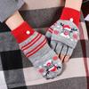Winter Cute Girls Christmas Gloves Kids Warm Cartoon Gloves Students Fingerless Writing Gloves with Flip Cover 7-13Y
