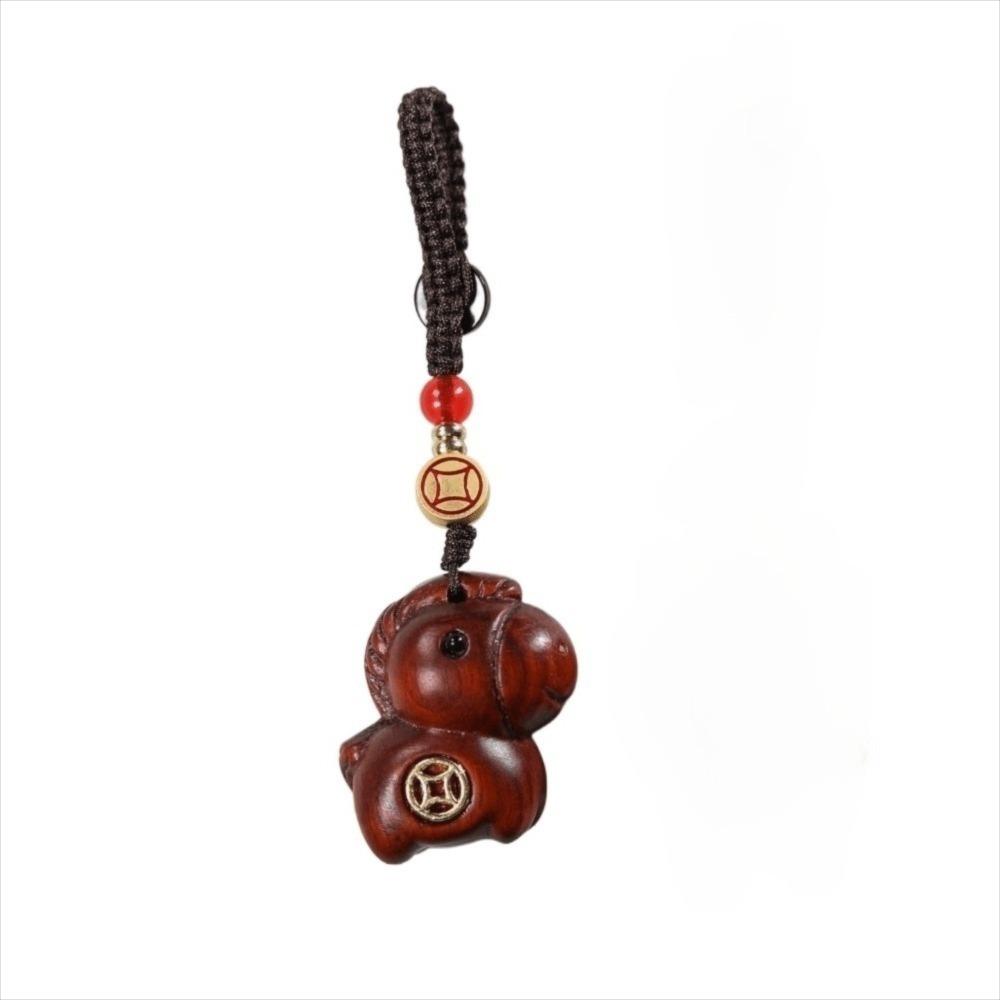 Creative Zodiac Horse Key Chain Cartoon Handmade Rope Bag Pendant Sandalwood Lanyard Chinese Style Key Ring Unisex