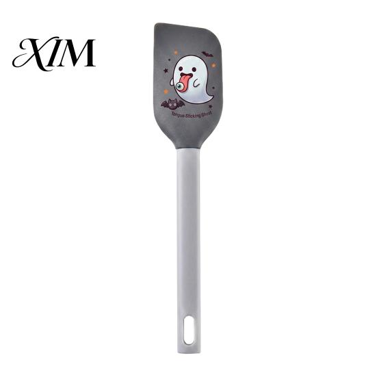 Pumpkin Pattern Spatula Halloween Silicone Spatula, Cartoon Pumpkin/Ghost/Skeleton/Witch Print, Heat Resistant Food Mixing Spoon for Batter