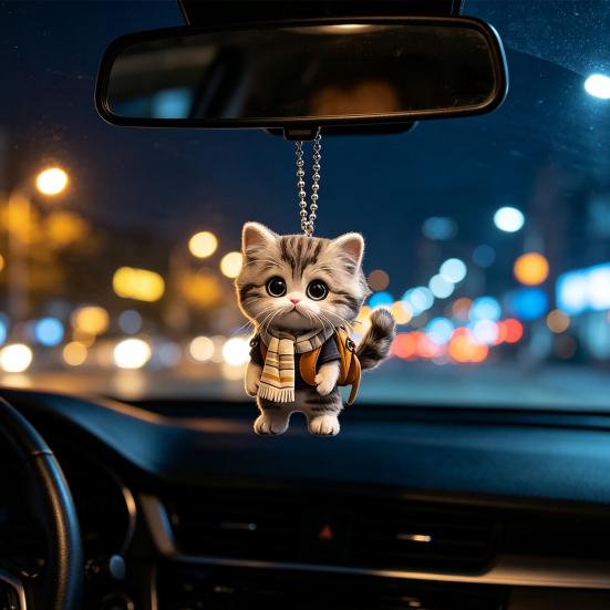 Уникальное украшение для автомобильного зеркала, кошка, акриловое подвесное украшение, милый 2D плоский универсальный кулон для заднего вида, подвеска для окон, кавайные аксессуары для брелоков,