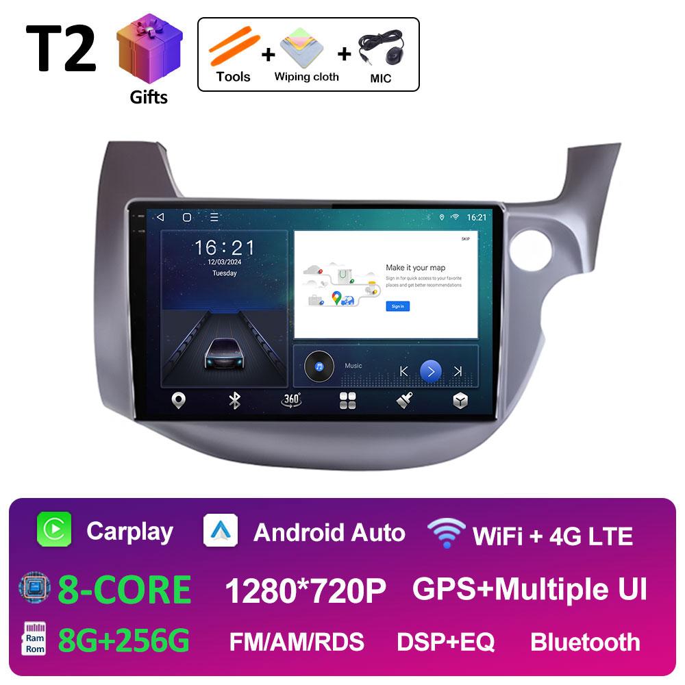 Android 14 DSP Стерео для HONDA FIT JAZZ 2007 2008 2009 2010 2011 - 2013 Правостороннее управление Беспроводной Carplay Охлаждающий вентилятор Головное устройство