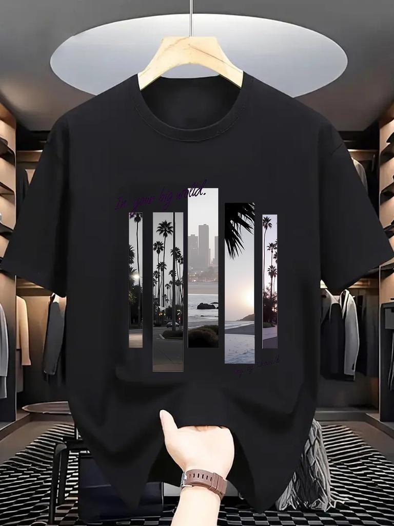 Мужская летняя модная повседневная спортивная футболка с коротким рукавом и круглым вырезом, свободного кроя оверсайз, с креативным принтом букв, 100% хлопок