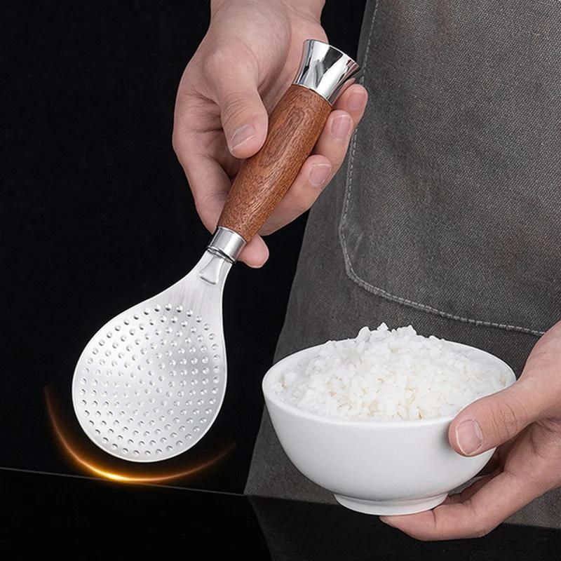 Japanese-style Non-stick Rice Spoon Thickened Wooden Handle Rice Scoop Standing Design Household Restaurant Kitchen Gadgets