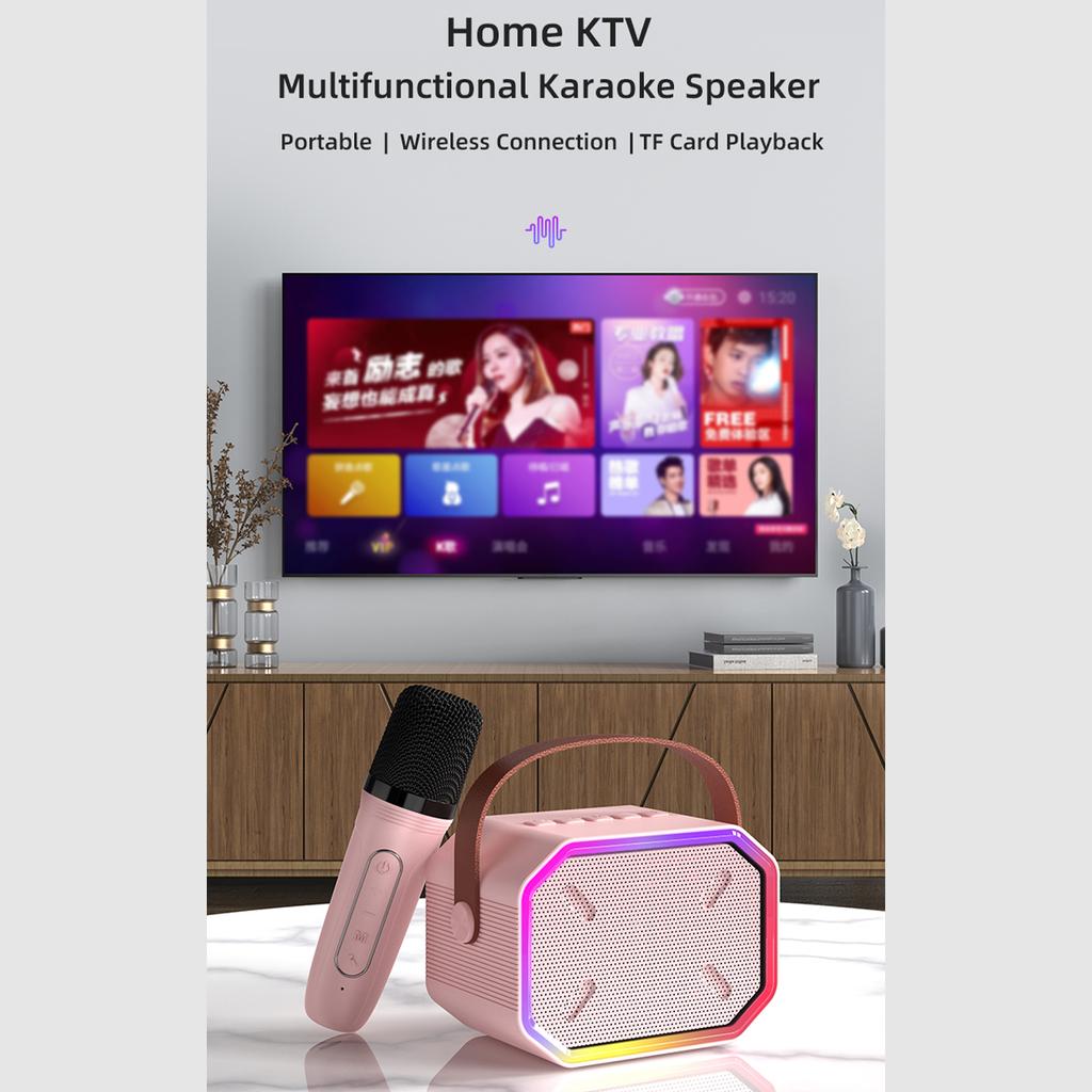 Мини-караоке-машина BT Караоке-динамик с беспроводными микрофонами Ослепительный цветовой световой эффект для