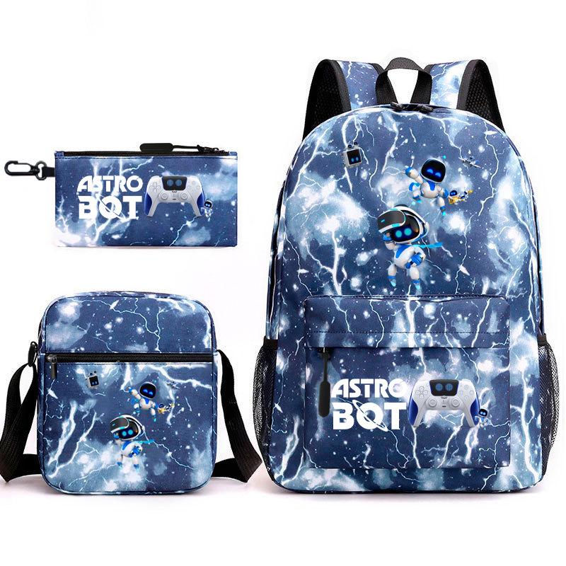 Teen Schoolbag, Universe Robot, Primary School Student Starry Sky Personality Heat Transfer Backpack Three-piece Set