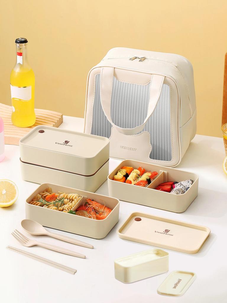 Квадратная коробка для бенто с термосумкой и соусницей, герметичная герметичная коробка для ланча, переносные контейнеры для фруктов и еды для детей в микроволновой печи