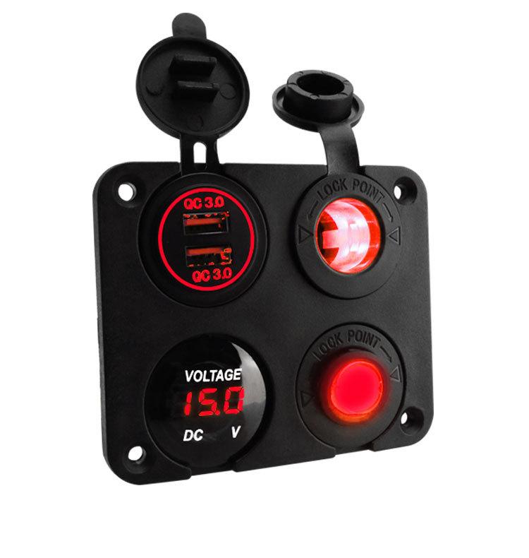 4 в 1 панель двойной QC 3,0 USB автомобильное зарядное устройство розетка вольтметр тумблер розетки для морской лодки RV грузовик