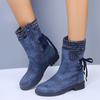 Мода 2024 года женские сапоги до середины голени вязаные женские сапоги на платформе флокированные летние туфли женские туфли ретро сапоги новые Botines Para Mujeres