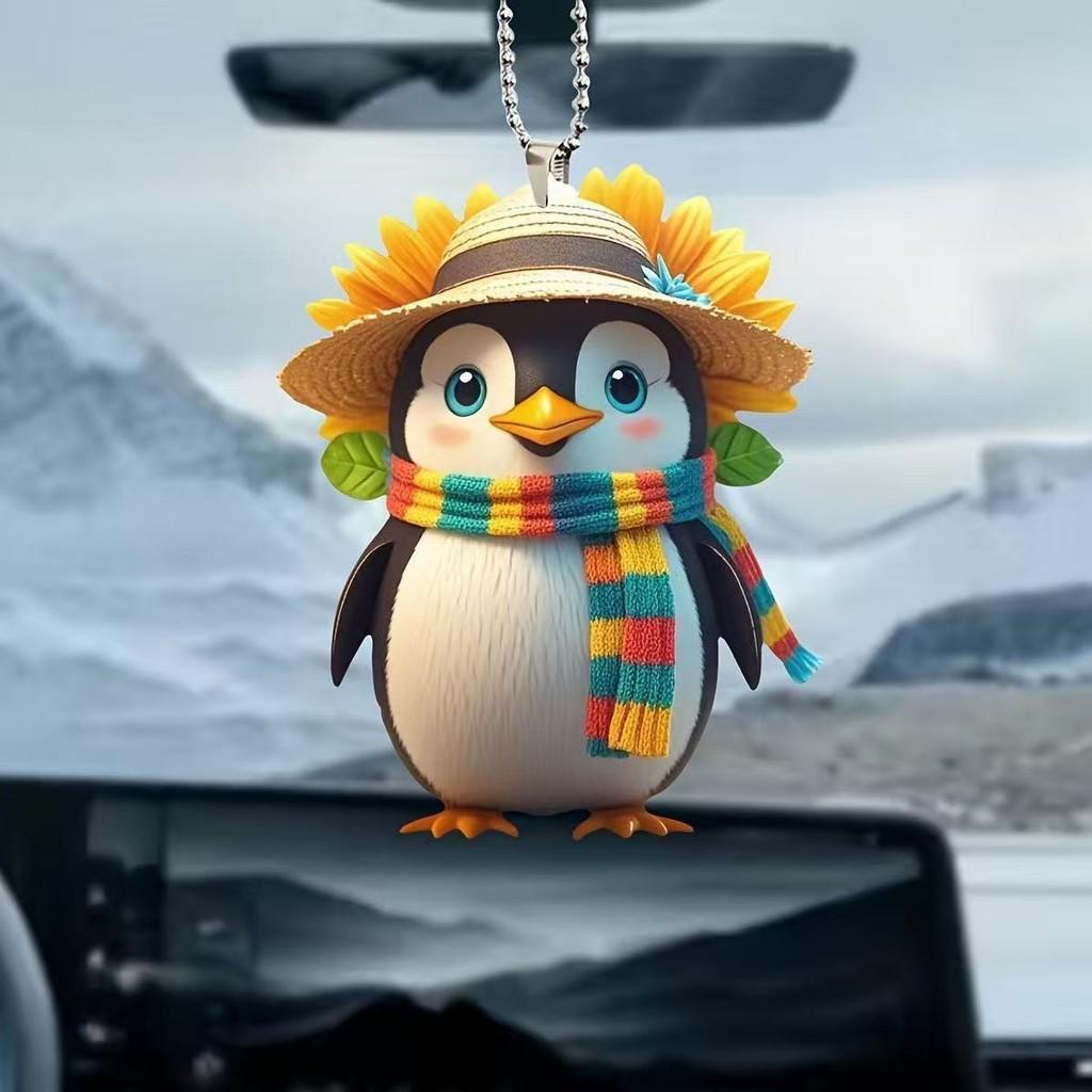Scarf Cute Hat Penguin Cartoon Pattern Pendant Car Accessories Decoration