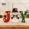Winter Holiday Party Supplies Wooden Christmas Tiered Tray Decor, Santa Reindeer Snowman Figurines Small Tabletop Decor for Decorations And
