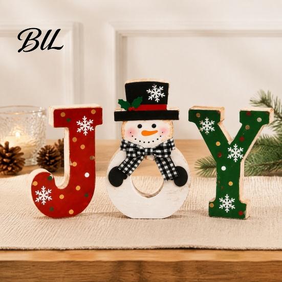 Winter Holiday Party Supplies Wooden Christmas Tiered Tray Decor, Santa Reindeer Snowman Figurines Small Tabletop Decor for Decorations And