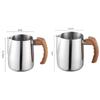 600/900ML Milk Frothing Pitcher with Precise Scale Wooden Handle Dripless Spout Stainless Steel Latte Coffee Cup Coffeeware