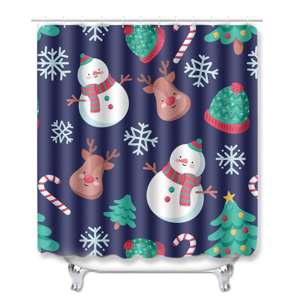 3D Printed Christmas Waterproof Shower Curtain Toilet Four-Piece Combination Set Household Doormat Floor Mat Carpet