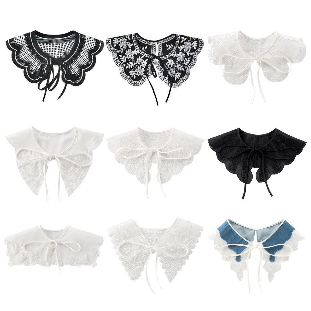 1pc Sexy Lace Fake Collar Shirt Shawl Flower Crochet Neckline Collars Women Detachable Collar Half Shirt Faux Collar Lace Fabric