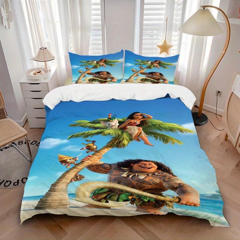 3pcs Disney Moana's Adventure Quilt Cover Set (1 Quilt Cover + 2 Pillowcases Without Pillow Core), High-Definition Printing for Home and Dor